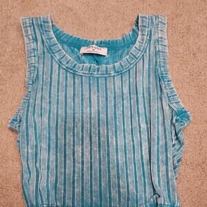 Zenana Ribbed Semi-Cropped Tank – Turquoise Blue, Small